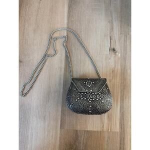 Vintage Sajai Clutch Metal Bag Turquoise Stone Chain Strap